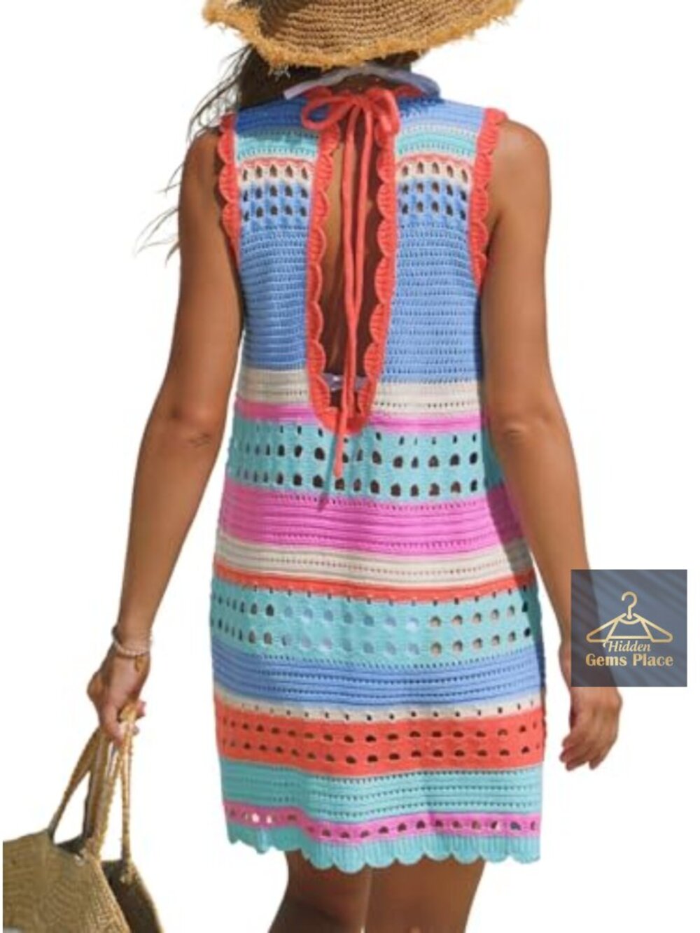 Women's Crochet Swim Cover Up Beach Dress Sleeveless